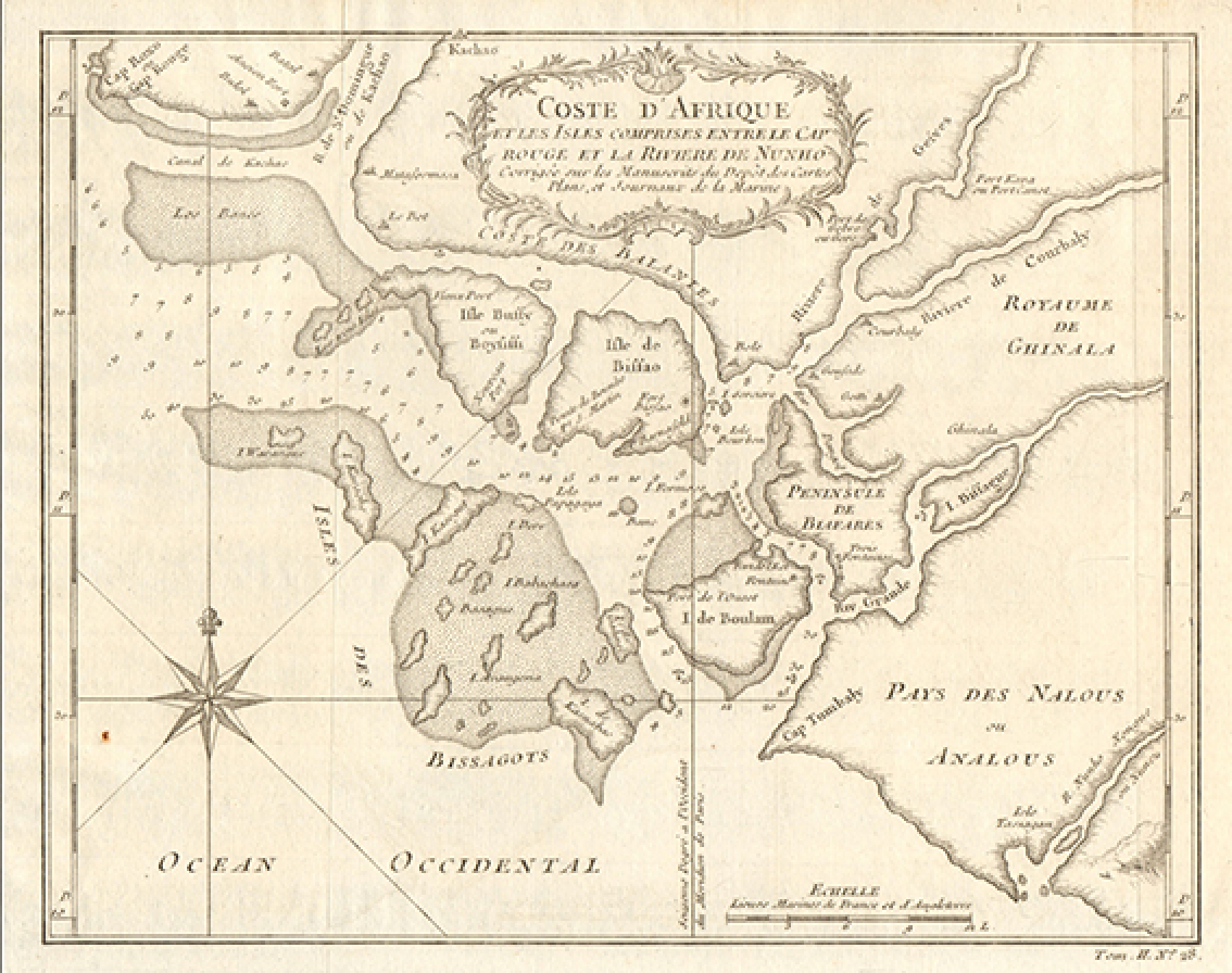 Historical map of the coast of Guinea-Bissau